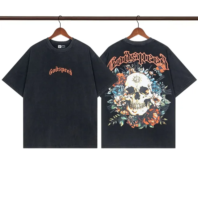Godspeed Skull Floral Tee Washed Black