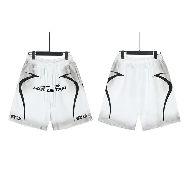 Hellstar Graphic Shorts White with Black Logo and Swoosh