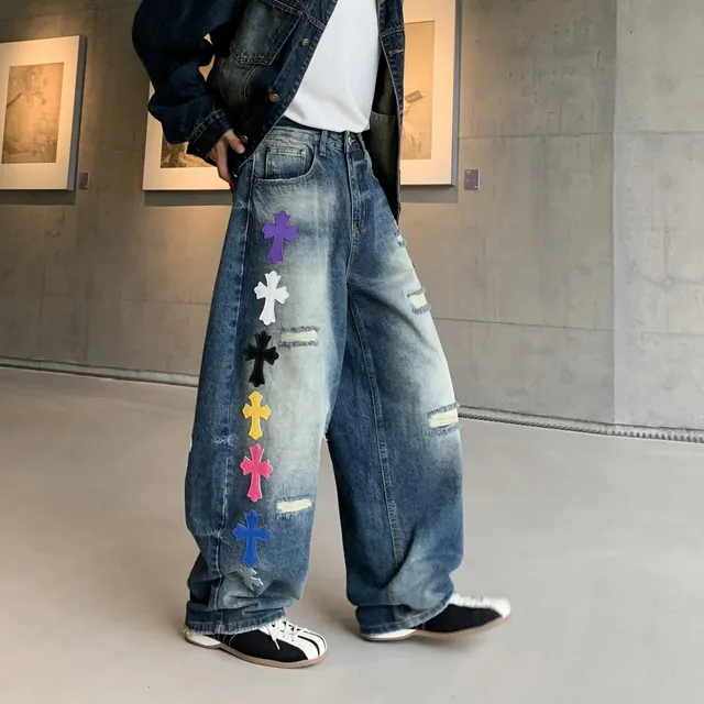 Chrome Hearts Cross Patch Jeans Multi-Color Cross Embellished