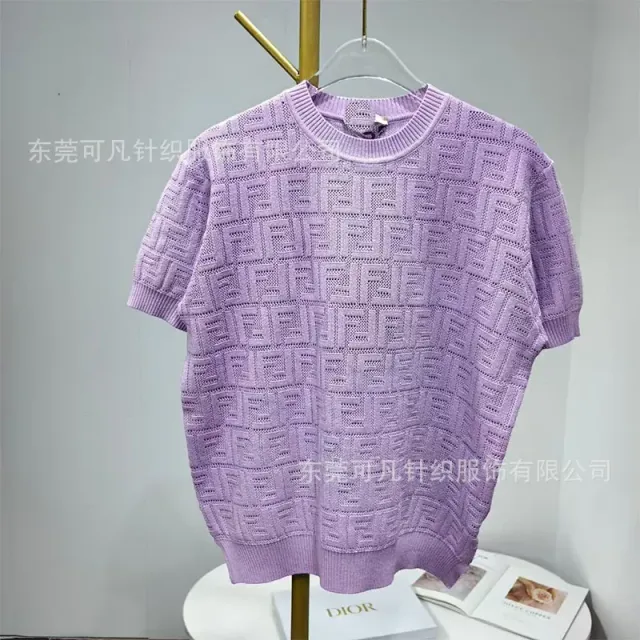 Fendi Knit Short-Sleeve Top FF Logo Intarsia