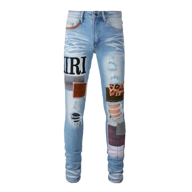 Amiri Patchwork Distressed Jeans Logo Patch