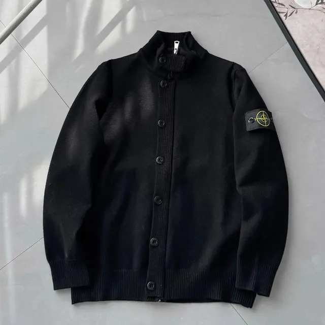 Stone Island Knit Cardigan Black with Compass Patch