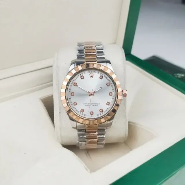 Log without calendar rose gold and white between rings