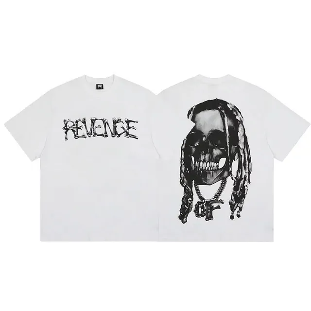 Revenge Skull Graphic Tee Bone Script Print