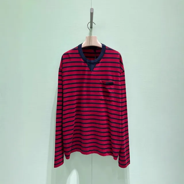 Long-Sleeve Striped Top Red and Navy Horizontal Stripes