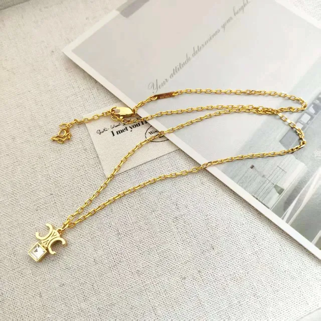 Celine Chain Necklace Triomphe Pendant with Crystal