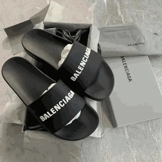 Balenciaga Logo Slide Black White