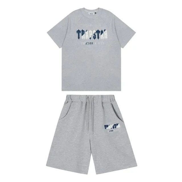 Trapstar Logo Tee and Shorts Set Heather Grey