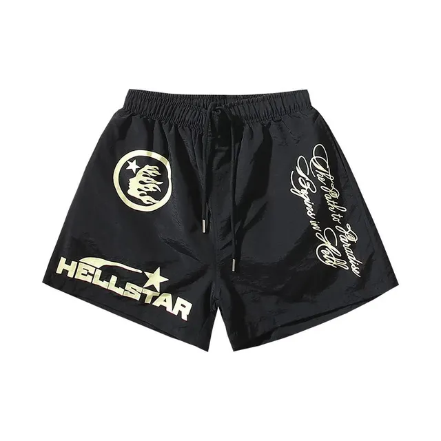 Hellstar Logo Print Shorts Gold Logo