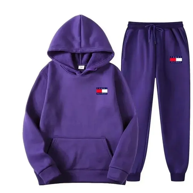 Tommy Hilfiger Hoodie and Joggers Set Purple Logo Patch