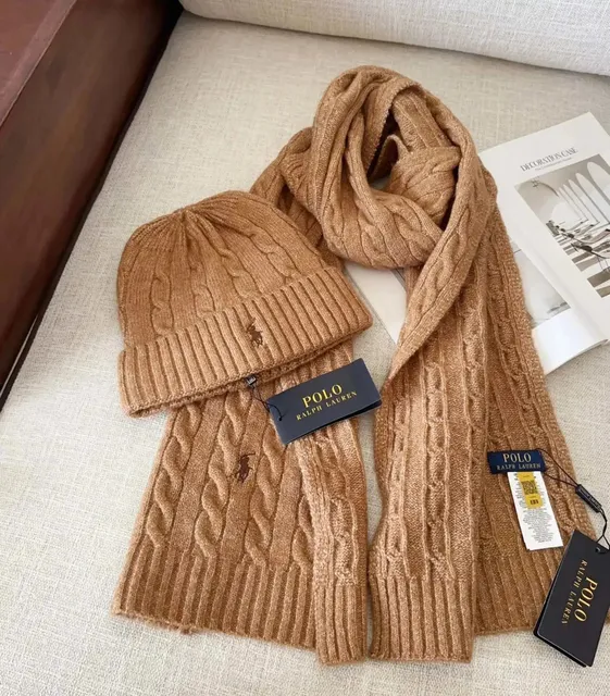 Polo Ralph Lauren Cable Knit Scarf & Beanie Set Classic Cable