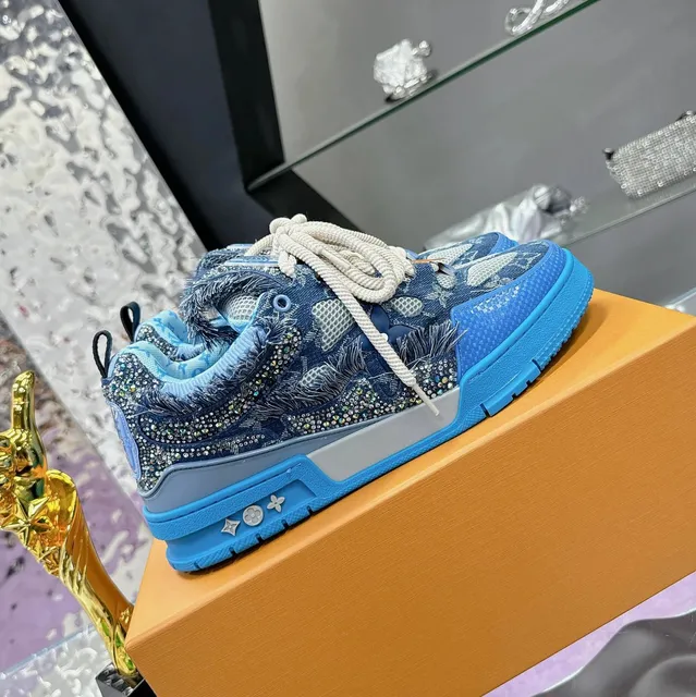 Louis Vuitton LV Trainer Denim Crystal Embellished