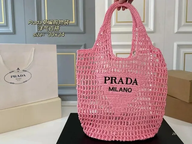 Prada Crochet Tote Logo