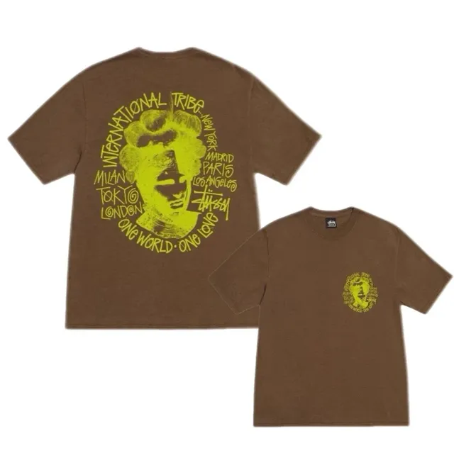 Stüssy International Tribe Tee Brown with Neon Yellow Graphic