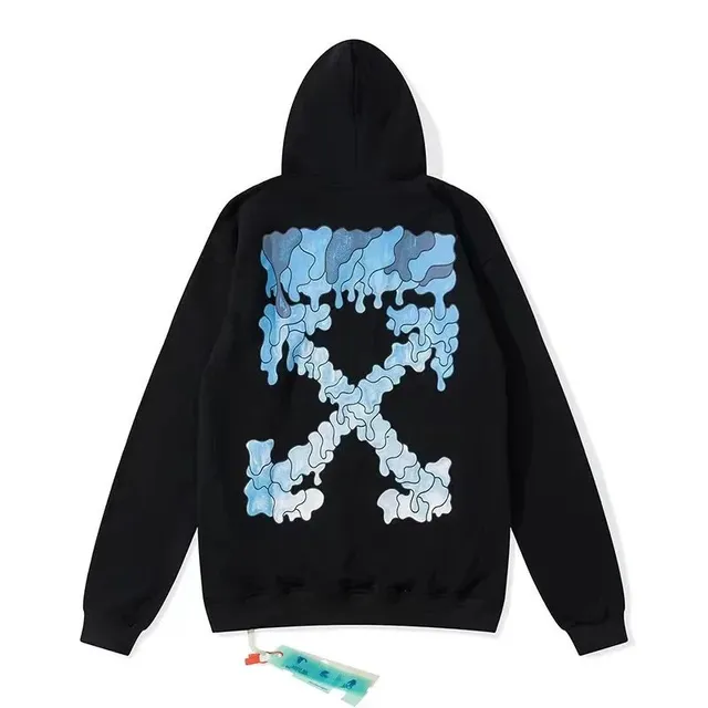 Off-White Zip-Up Hoodie Blue Paint Drip