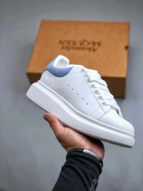 Alexander McQueen Oversized Sneaker White with Navy Suede Heel