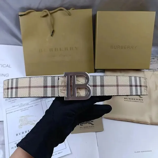 Burberry Reversible Leather Strap Belt Haymarket Check