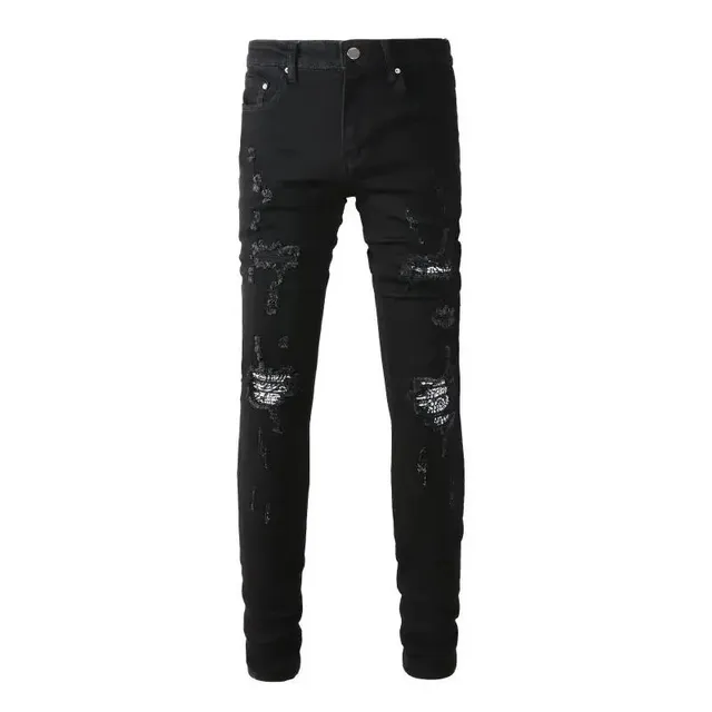 Distressed Slim Fit Jeans Black Destroyed