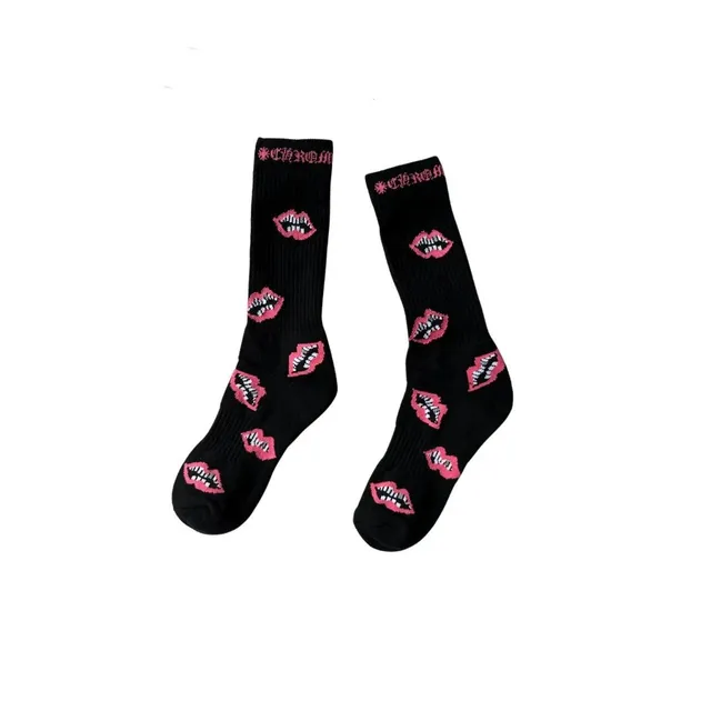 Chrome Hearts Lips Socks Pink Lips Print