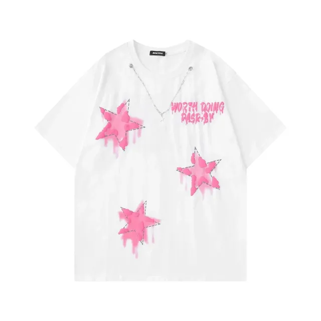Noeyog Graphic Tee Pink Star Drip Print