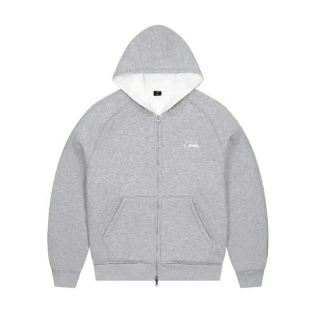 Corteiz Zip-Up Hoodie Heather Grey with White Lining