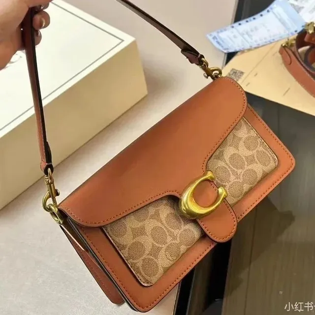 Coach Tabby Shoulder Bag Cognac Leather with Signature Canvas