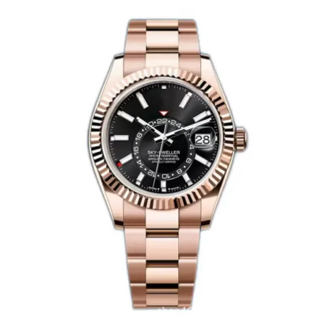 Rolex Sky-Dweller Black Dial with Rose Gold Fluted Bezel