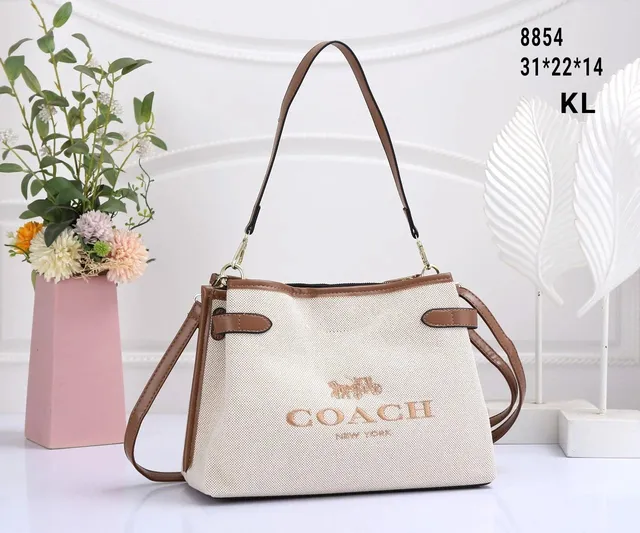 Coach Shoulder Bag Canvas with Leather Trim