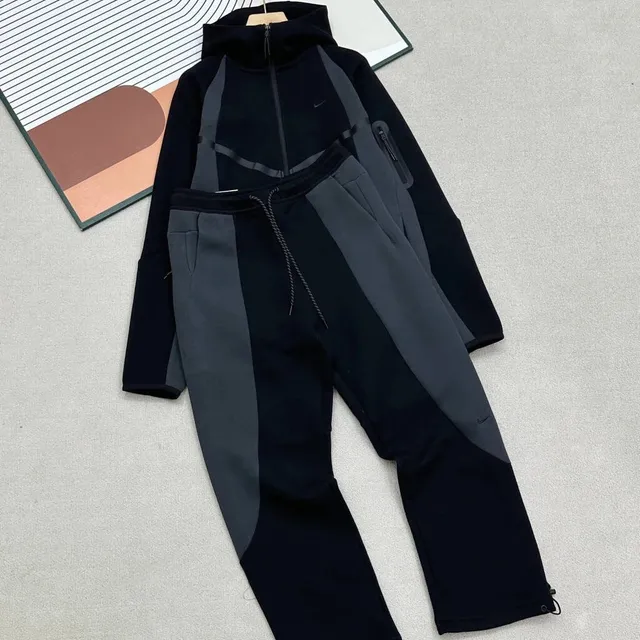 Nike Tech Fleece Hoodie and Joggers Black/Grey Panel