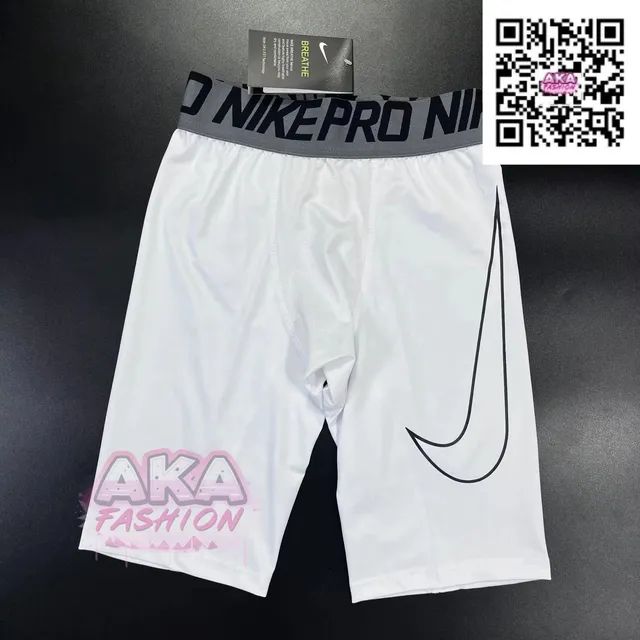Nike Pro Compression Shorts White with Black Swoosh