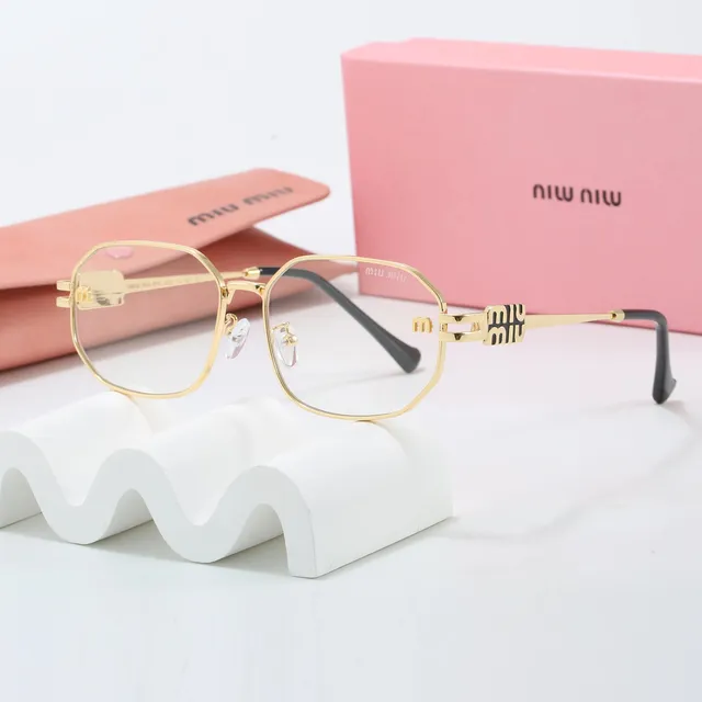 Miu Miu Octagonal Frame Glasses Gold-tone with Logo Temples