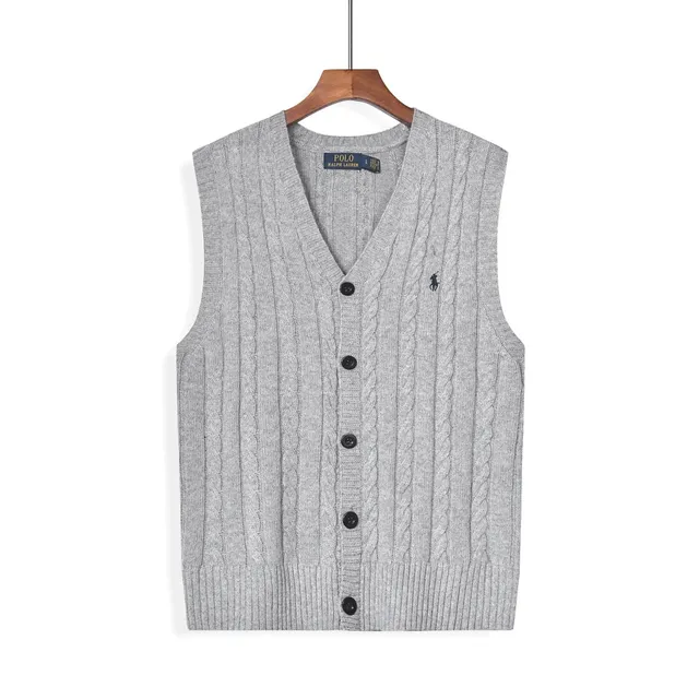 Polo Ralph Lauren Cable Knit V-Neck Vest Heather Grey