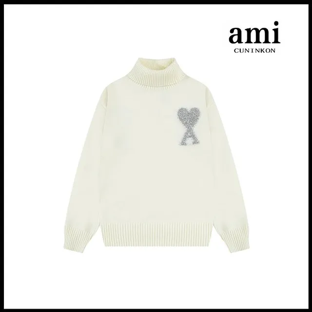 AMI Paris Turtleneck Sweater Crystal Heart Logo