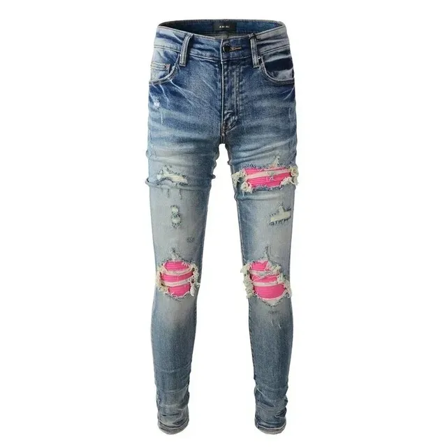 Amiri Distressed Skinny Jeans Pink Patch Repair
