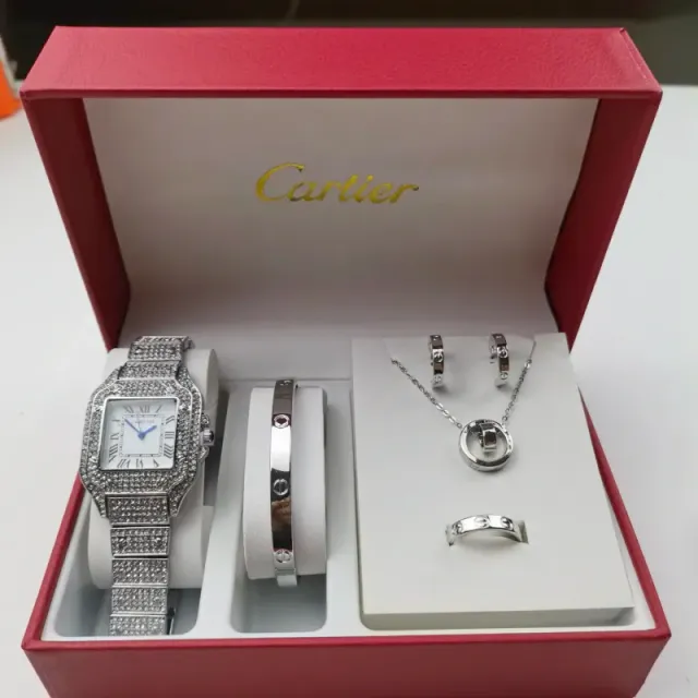 Cartier Santos-Dumont Watch Set Paved Diamond