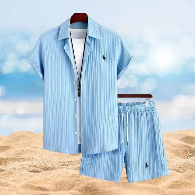 Polo Ralph Lauren Short-Sleeve Shirt and Shorts Set Ribbed Light Blue