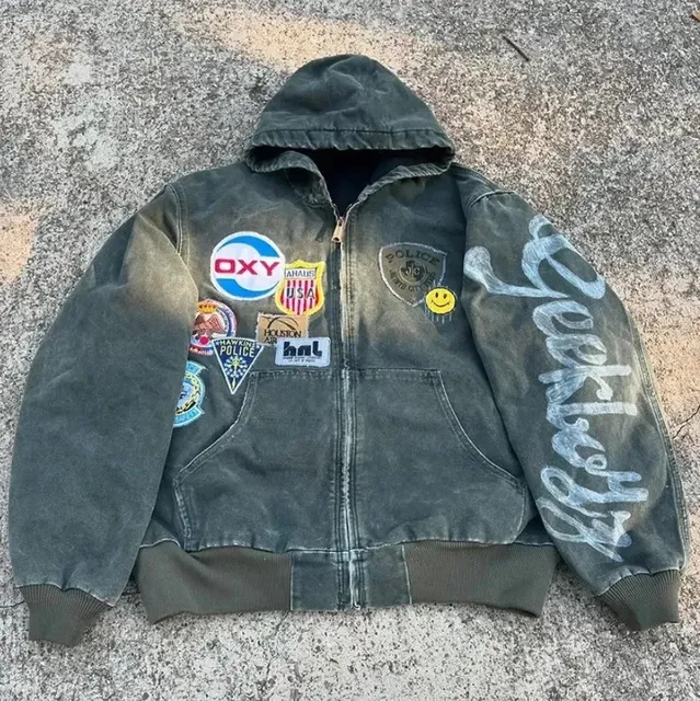 Gallery Dept. Patchwork Hooded Jacket Distressed Denim with Graphic Patches