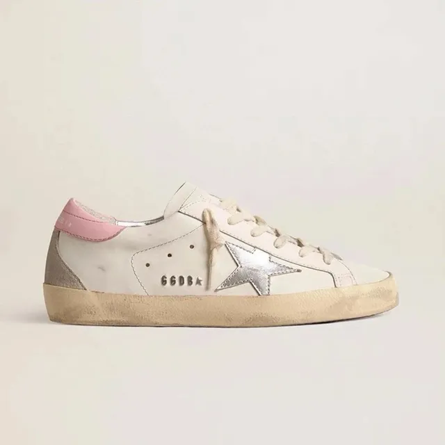 Golden Goose Superstar Distressed White with Pink Heel Tab