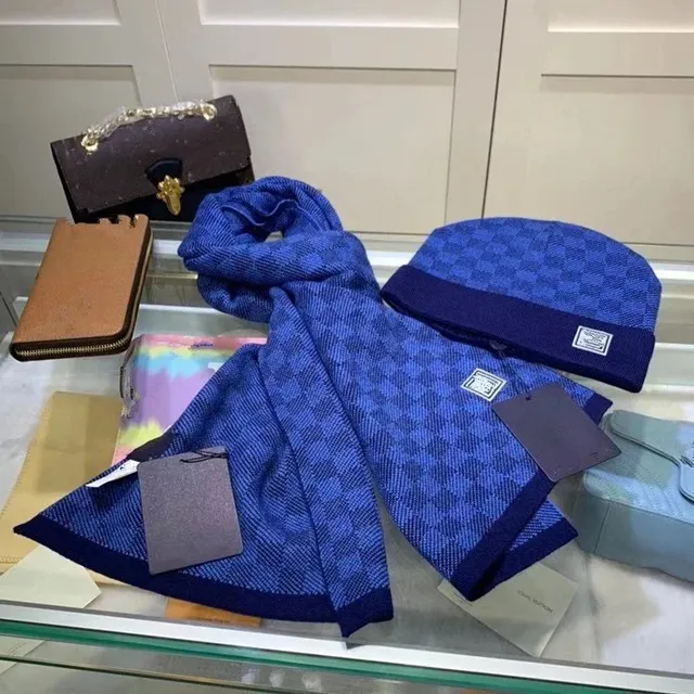 Louis Vuitton Scarf and Beanie Set Damier Azur Pattern