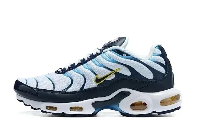 Nike Air Max Plus Triple White with Navy and Blue Accents