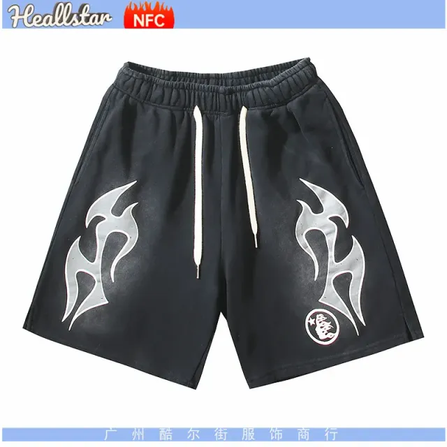 Hellstar Flame Graphic Shorts Silver Flame Print