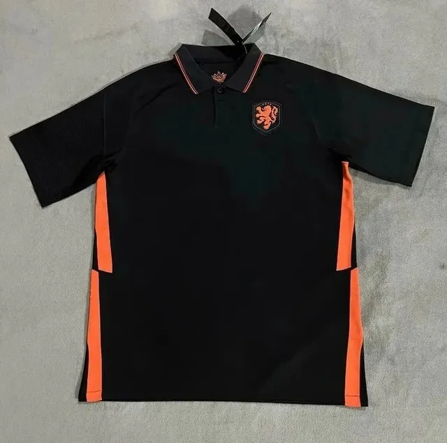 Adidas × Netherlands National Team Netherlands Polo Shirt Black with Orange Accents