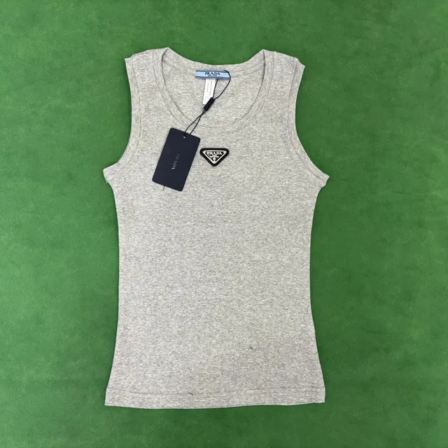 Prada Ribbed Tank Top Logo Patch
