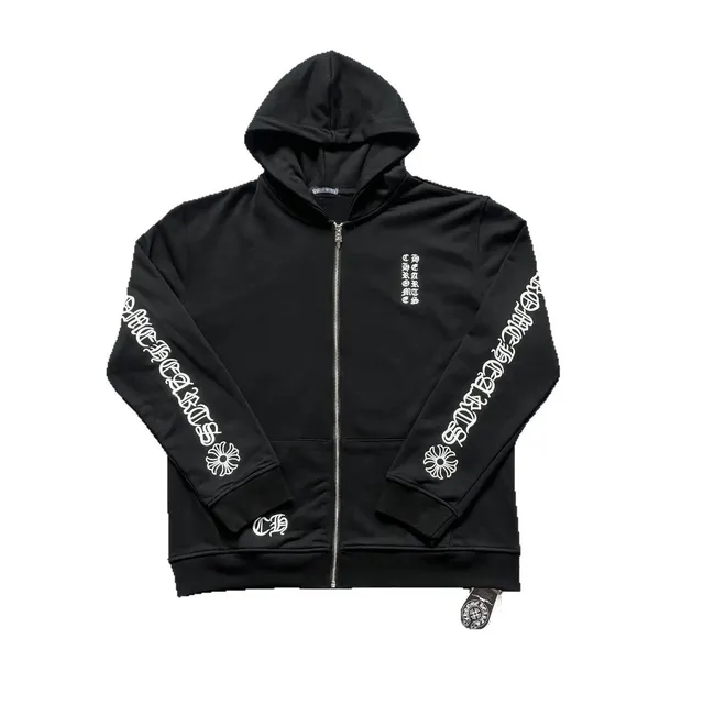 Chrome Hearts Zip-Up Hoodie Cross Logo Sleeve Print