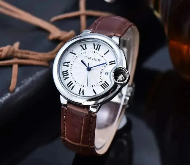 Cartier Ballon Bleu Silver Dial Brown Leather