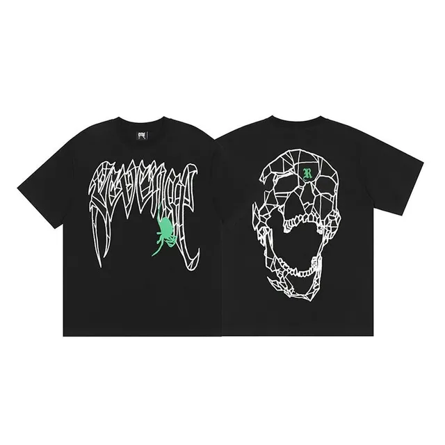 Revenge Skull Graphic Tee White Outline with Green Spider