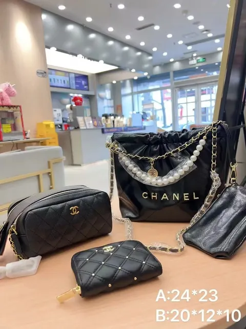 Chanel Classic Flap Set Quilted Leather with Pearl Chain