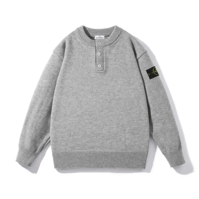 Stone Island Henley Knit Sweater Melange Grey