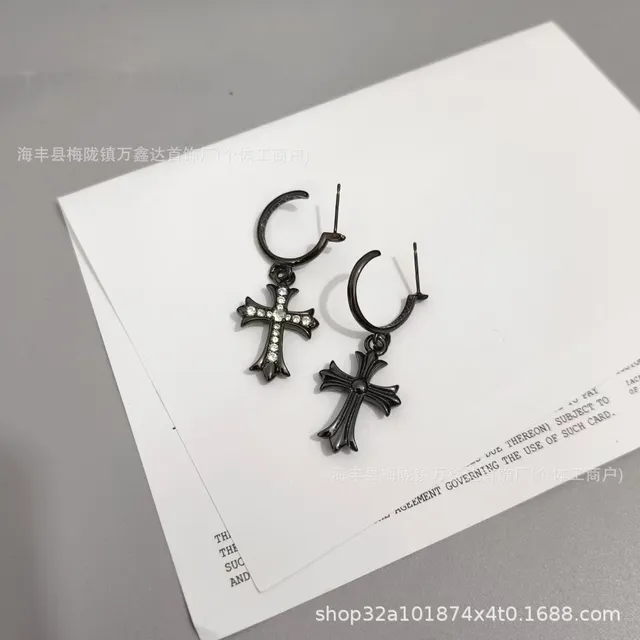 Chrome Hearts Cross Hoop Earrings Crystal-Embellished