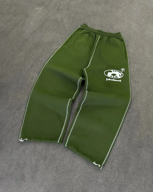 Broken Planet Track Pants Olive Green with White Piping